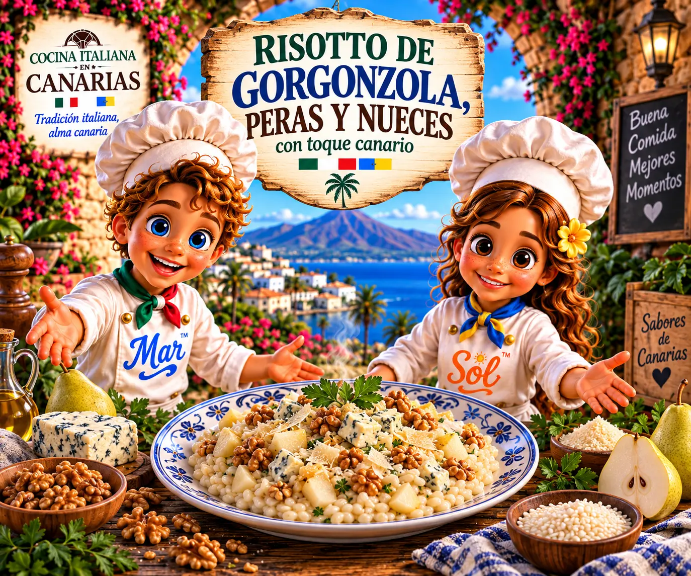 Risotto de Gorgonzola, Peras y Nueces con toque canario con los chefs Sol y Mar