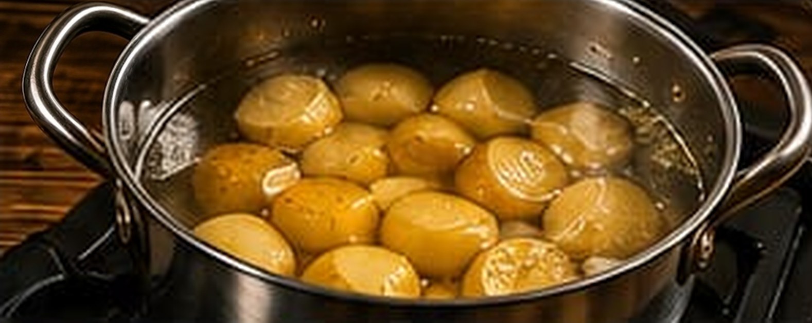 Paso 4: Cocina las patatas. Lava las patatas pequeñas, córtalas por la mitad y cuécelas en agua con sal durante unos 10 minutos. Escúrrelas y resérvalas.