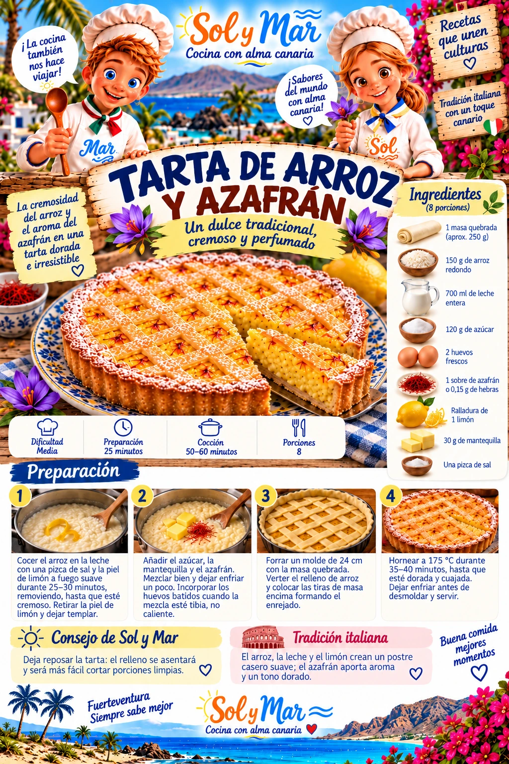Tarta de Arroz y Azafrán preparada por los chefs Sol y Mar