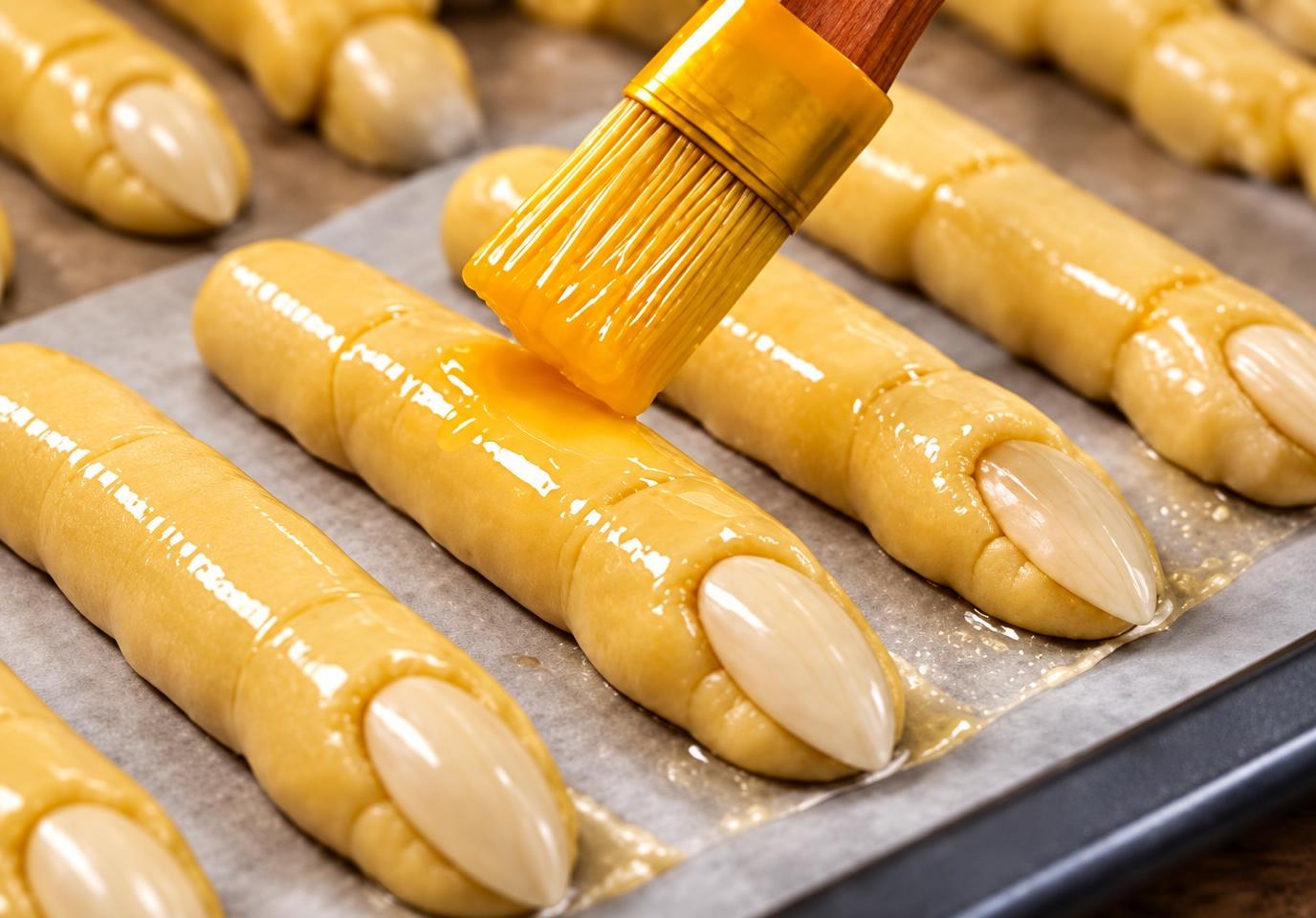 Paso 5: Coloca las galletas en una bandeja con papel de horno y pincélalas con huevo batido.