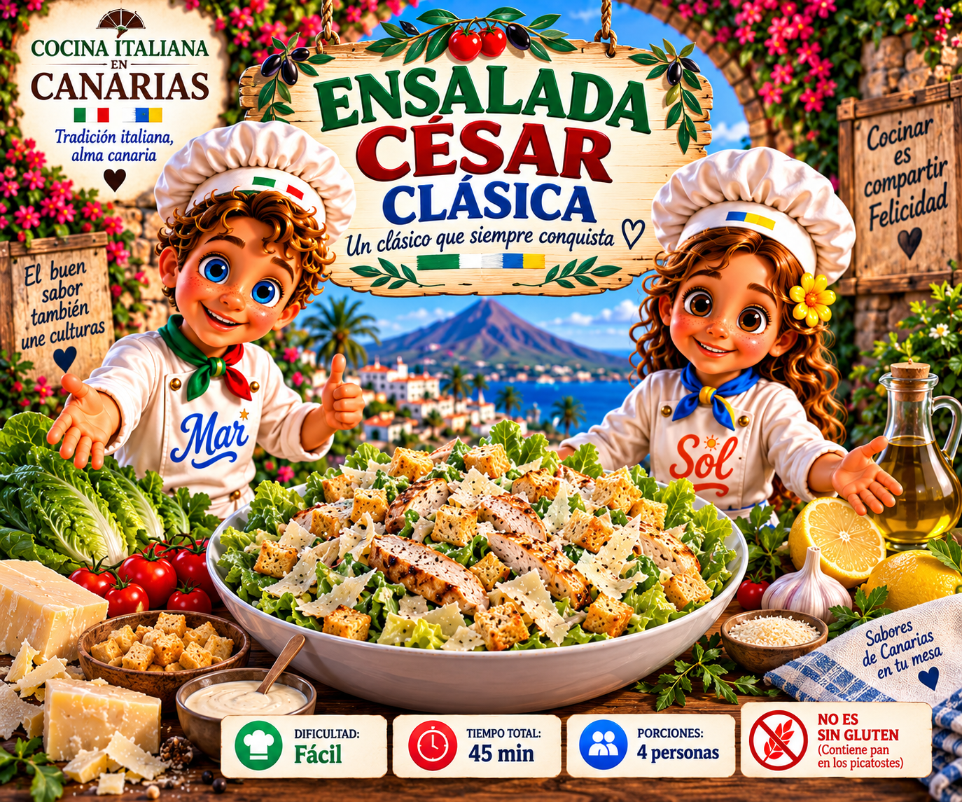 Ensalada César clásica con los chefs Sol y Mar