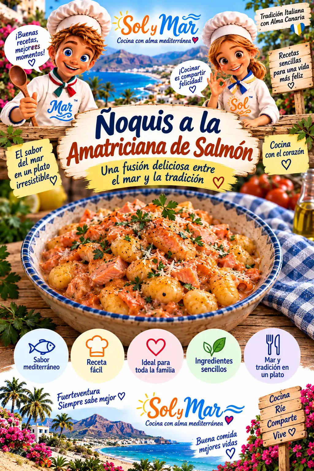 Ñoquis a la Amatriciana de Salmón con los chefs Sol y Mar