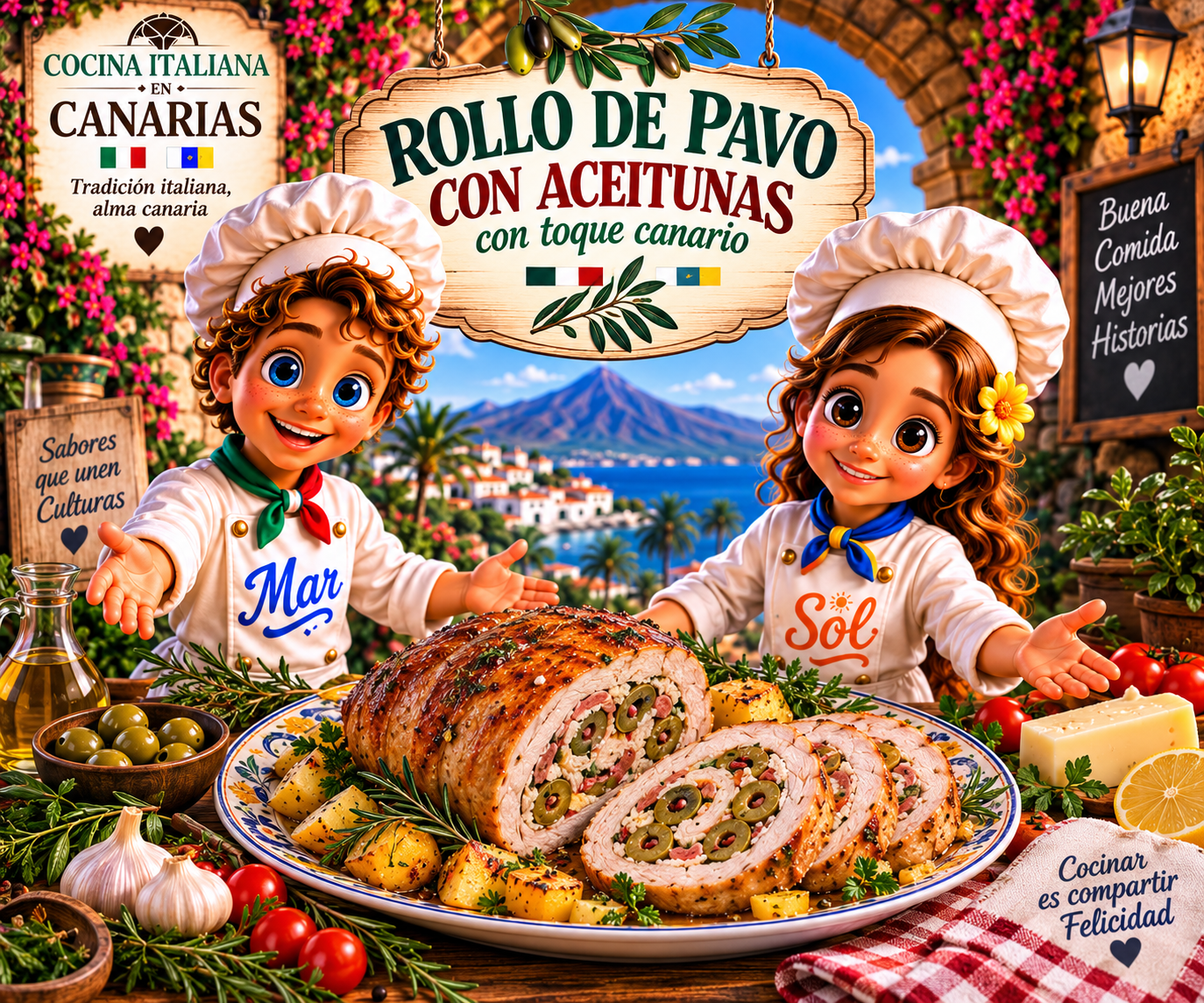 Rollo de Pavo con Aceitunas con toque canario con los chefs Sol y Mar