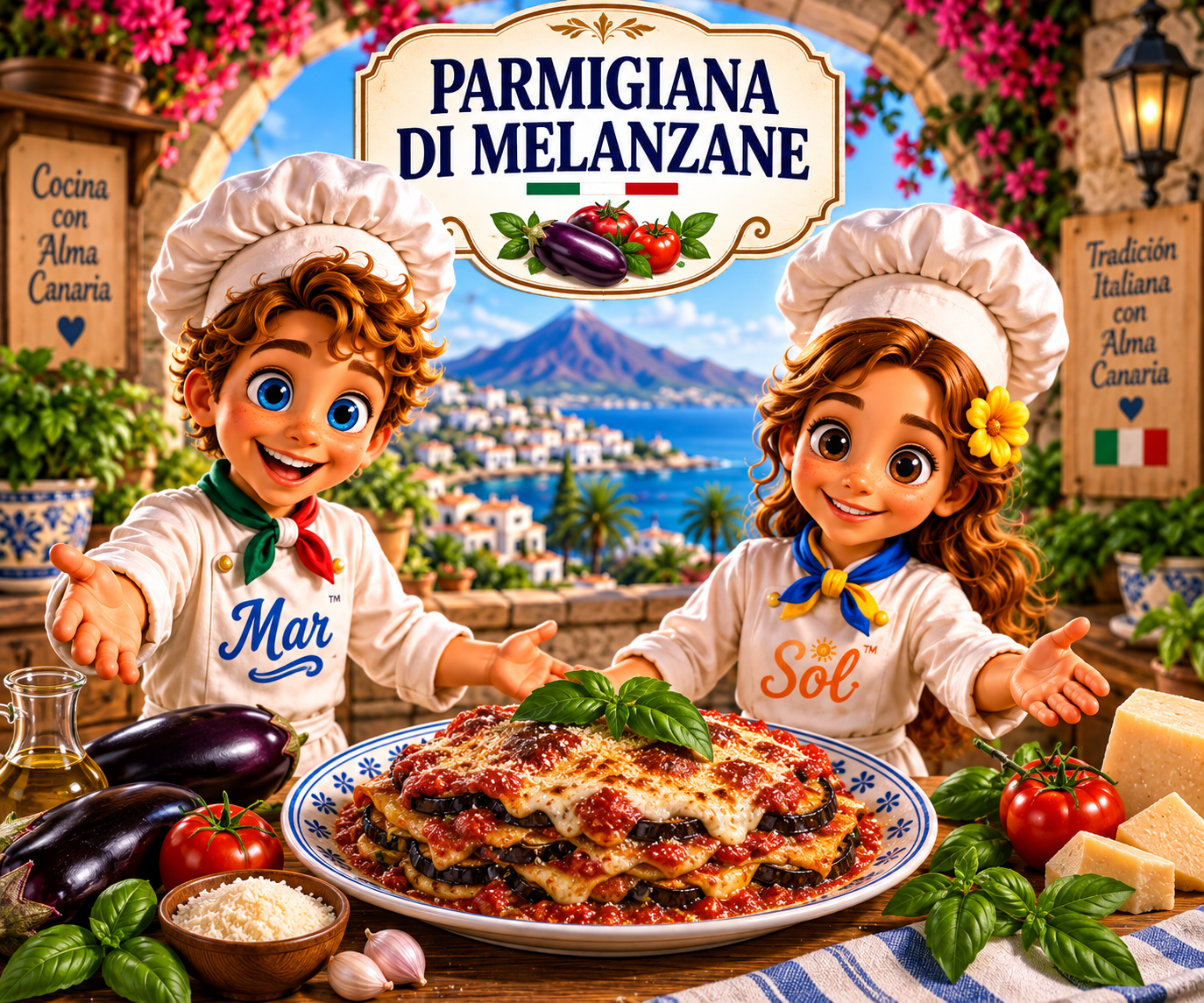 Parmigiana di Melanzane sin gluten con toque canario con los chefs Sol y Mar
