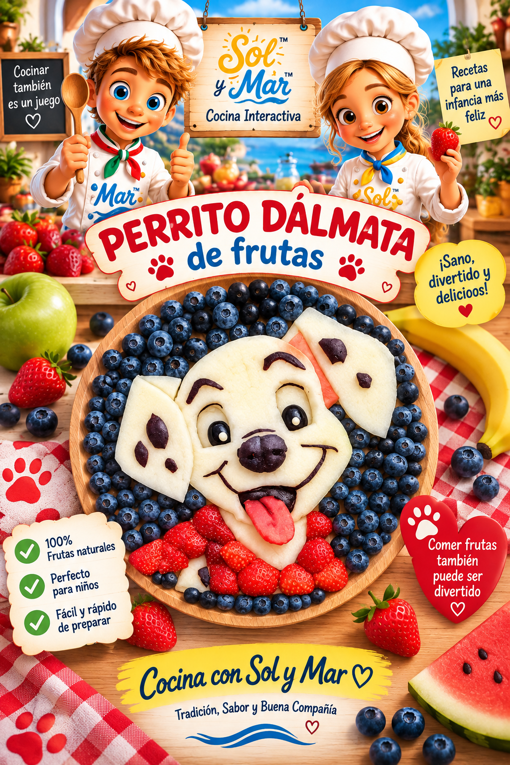 Perrito Dálmata de Frutas con los chefs Sol y Mar