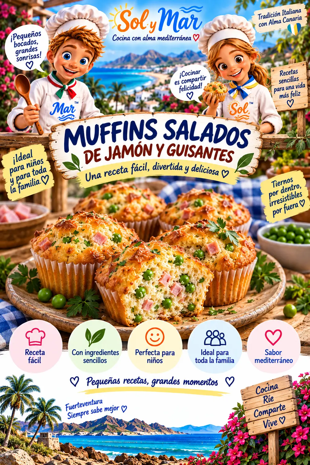 Muffins Salados de Jamón y Guisantes con los chefs Sol y Mar