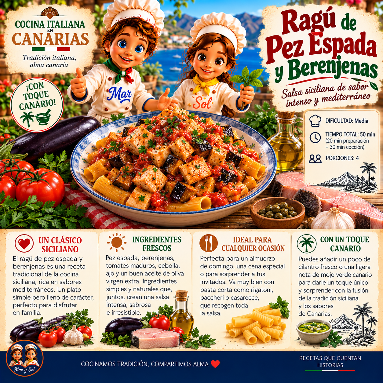 Ragú de Pez Espada y Berenjenas con los chefs Sol y Mar