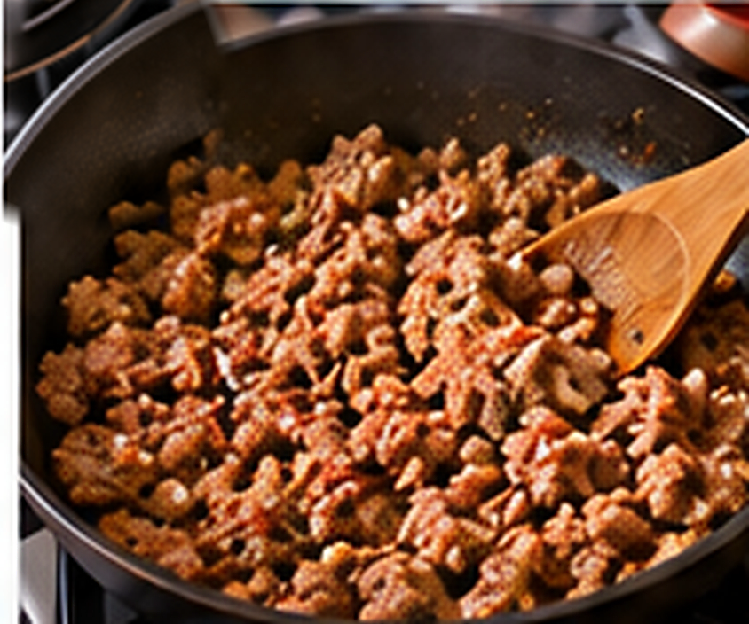 Paso 2: Incorpora la carne picada, salpimienta al gusto y cocina a fuego medio-alto hasta que esté bien dorada. Añade un poco de kétchup (opcional) para darle más sabor.