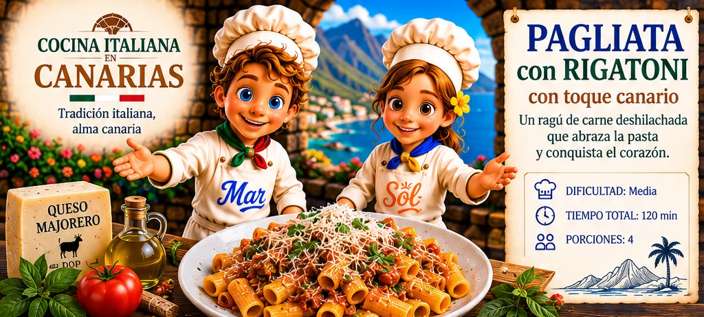 Pagliata con Rigatoni y toque canario con los chefs Sol y Mar