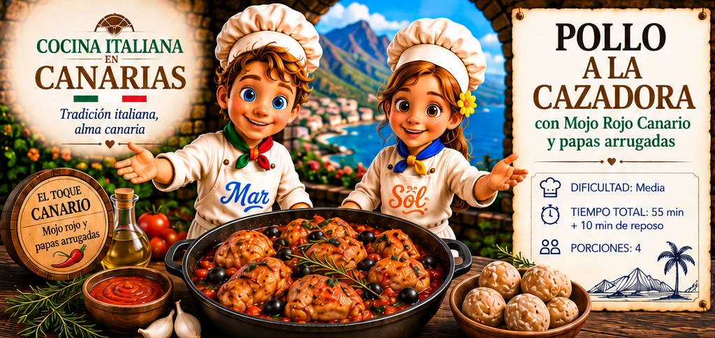 Pollo a la Cazadora con Mojo Rojo Canario con los chefs Sol y Mar