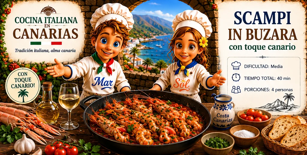 Scampi in Buzara con toque canario con los chefs Sol y Mar
