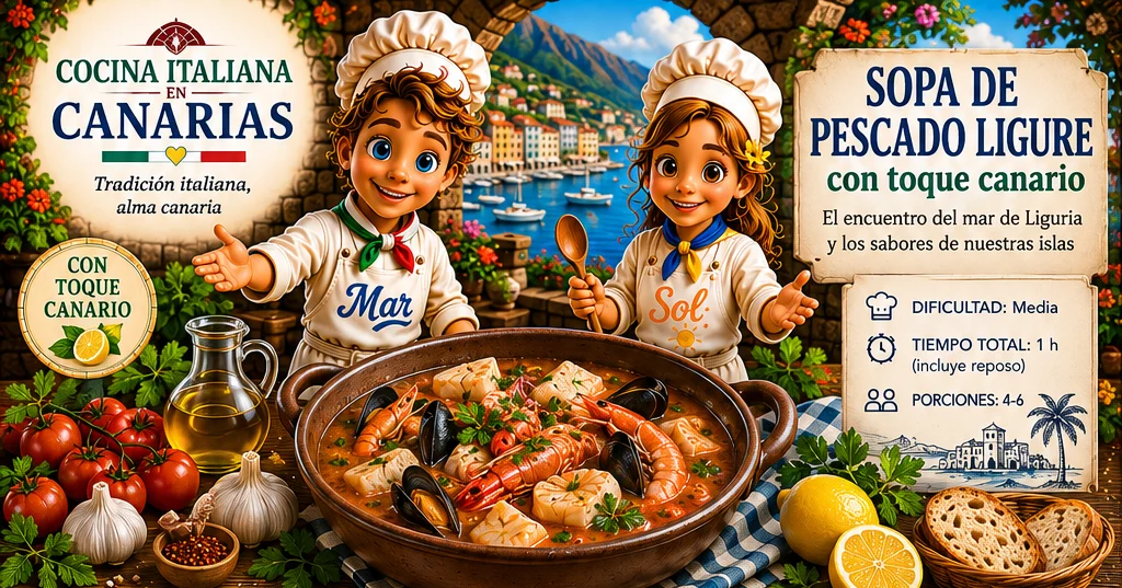 Sopa de Pescado Ligure con toque canario con los chefs Sol y Mar