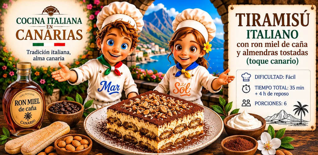 Tiramisú Italiano con ron miel de caña y almendras tostadas con los chefs Sol y Mar